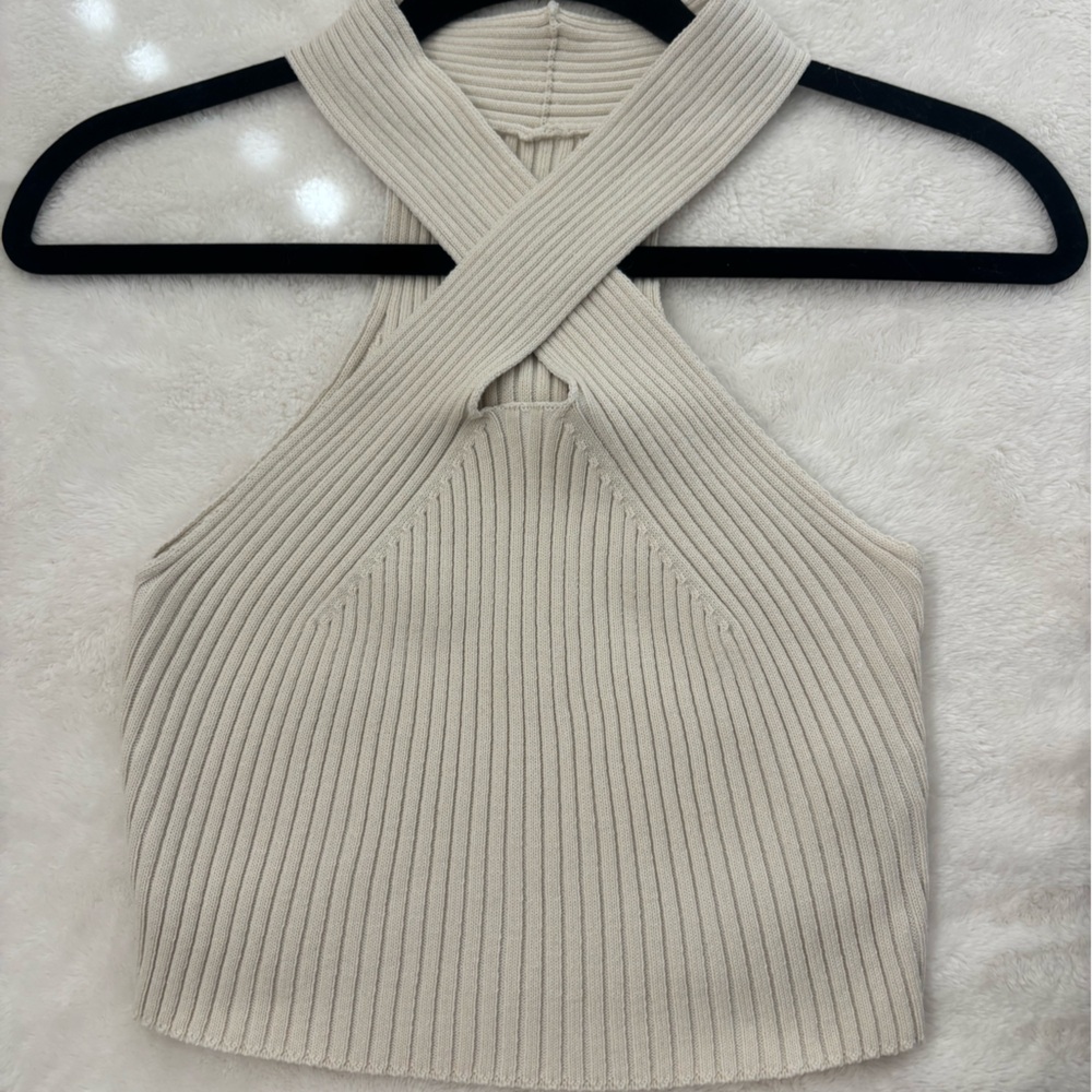 Women's Ribbed Halter Top - Light Gray